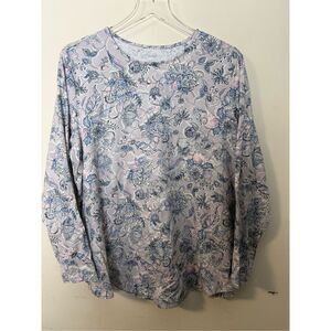 J JILL PURE JILL LONG SLEEVE SHIRTTAIL TEE XL Petite Zinc Feminine Garden